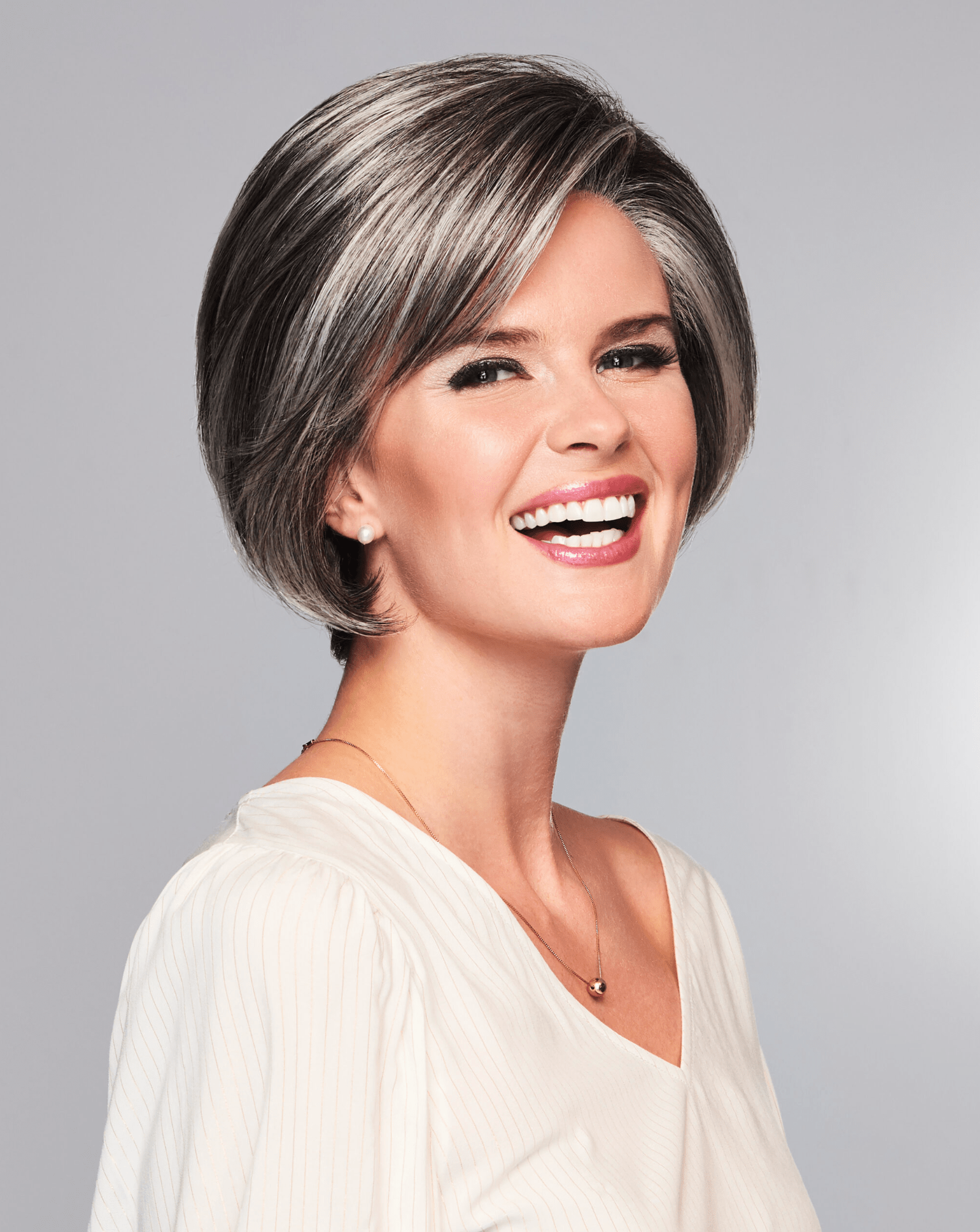 Eva Gabor Sheer Elegance Wig, Chin Length Bob Lace Front Textured Layers, GL44/51 Sugared Charcoal
