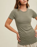 Side Ruched Ribbed Knit Top - G. Olive