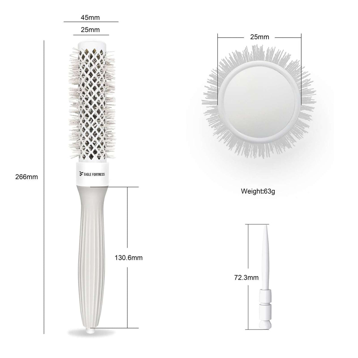 Eagle Fortress XL Ceramic + Ionic Round Hair Brush 0.98 in - Grey