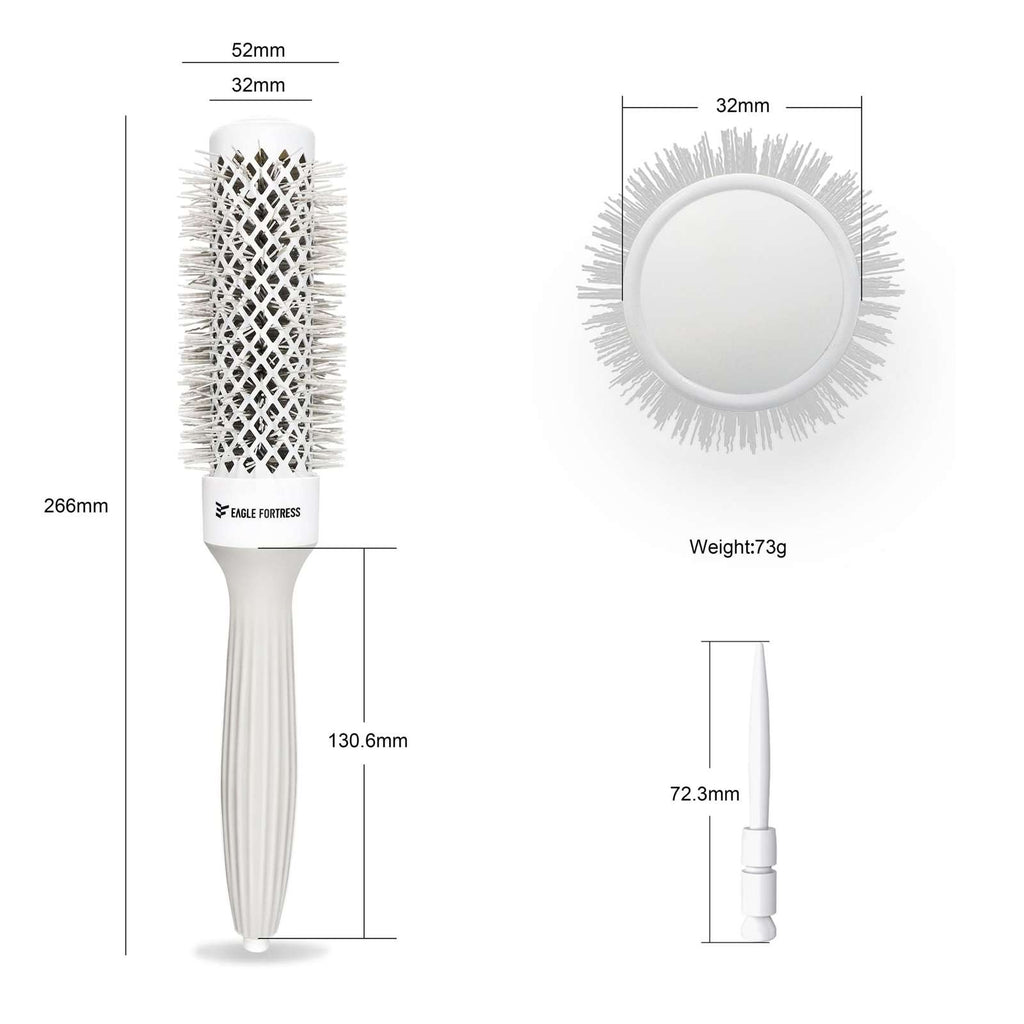 Eagle Fortress XL Ceramic + Ionic Round Hair Brush 1.26 in - Grey