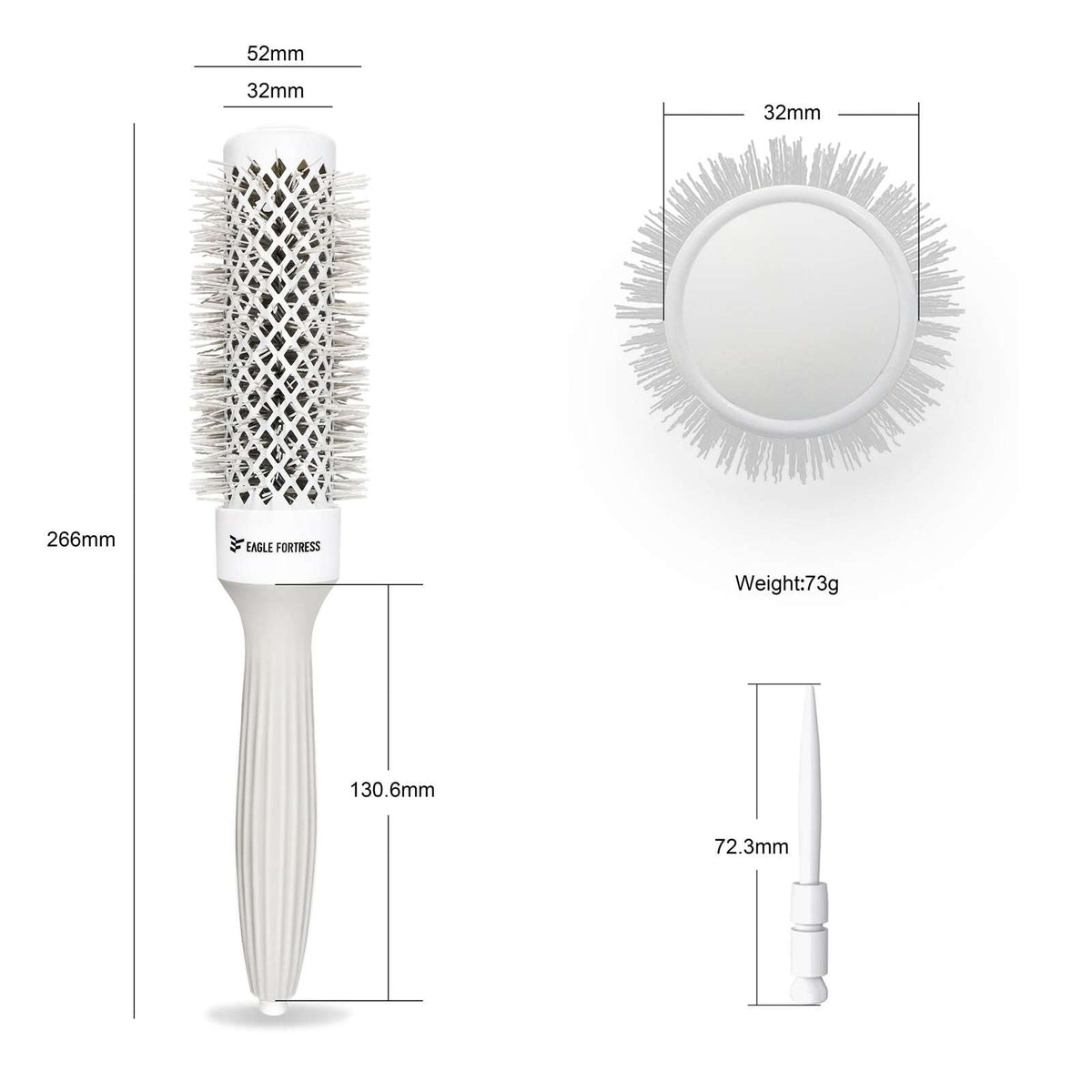 Eagle Fortress XL Ceramic + Ionic Round Hair Brush 1.26 in - Grey