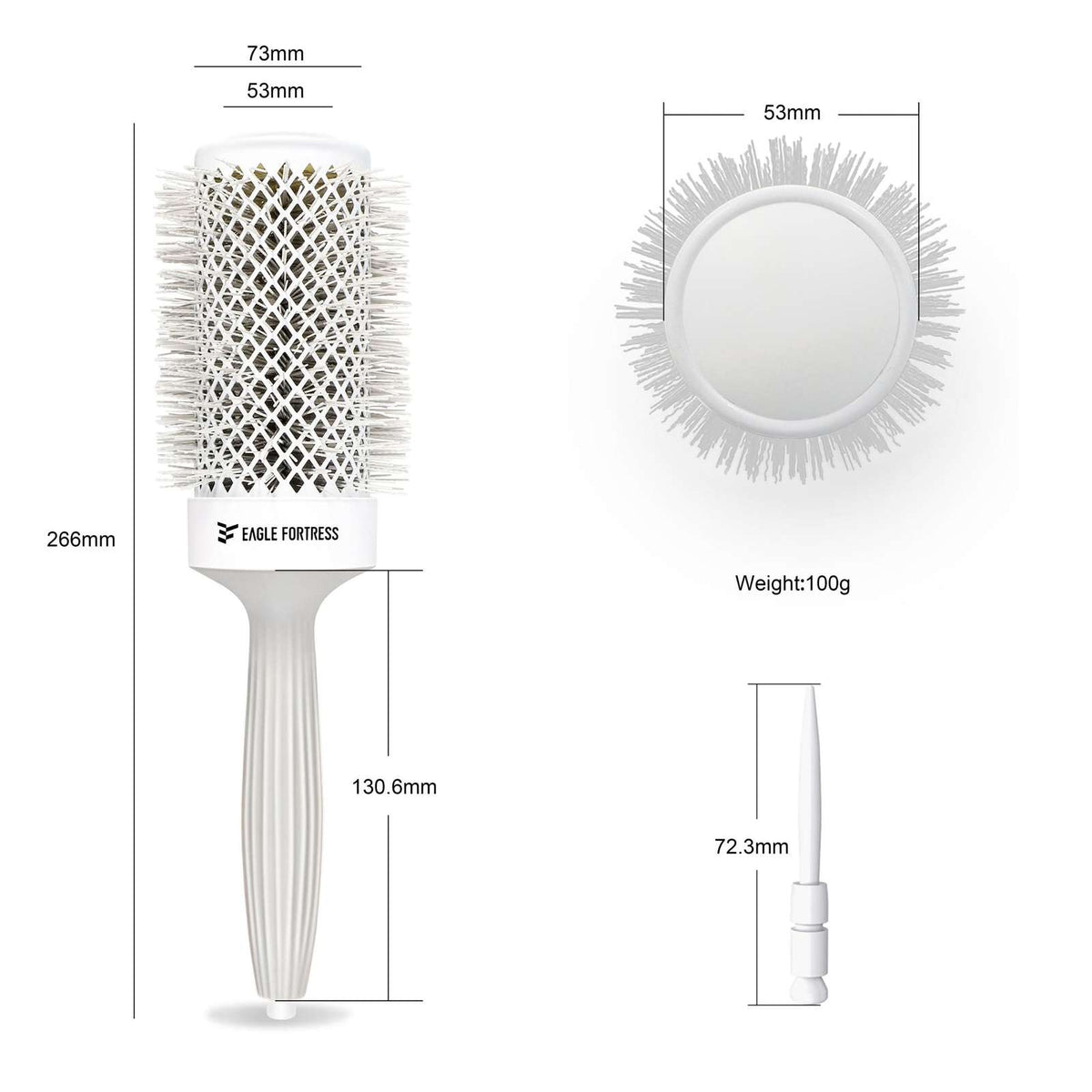Eagle Fortress XL Ceramic + Ionic Round Hair Brush 2.09 in - Grey