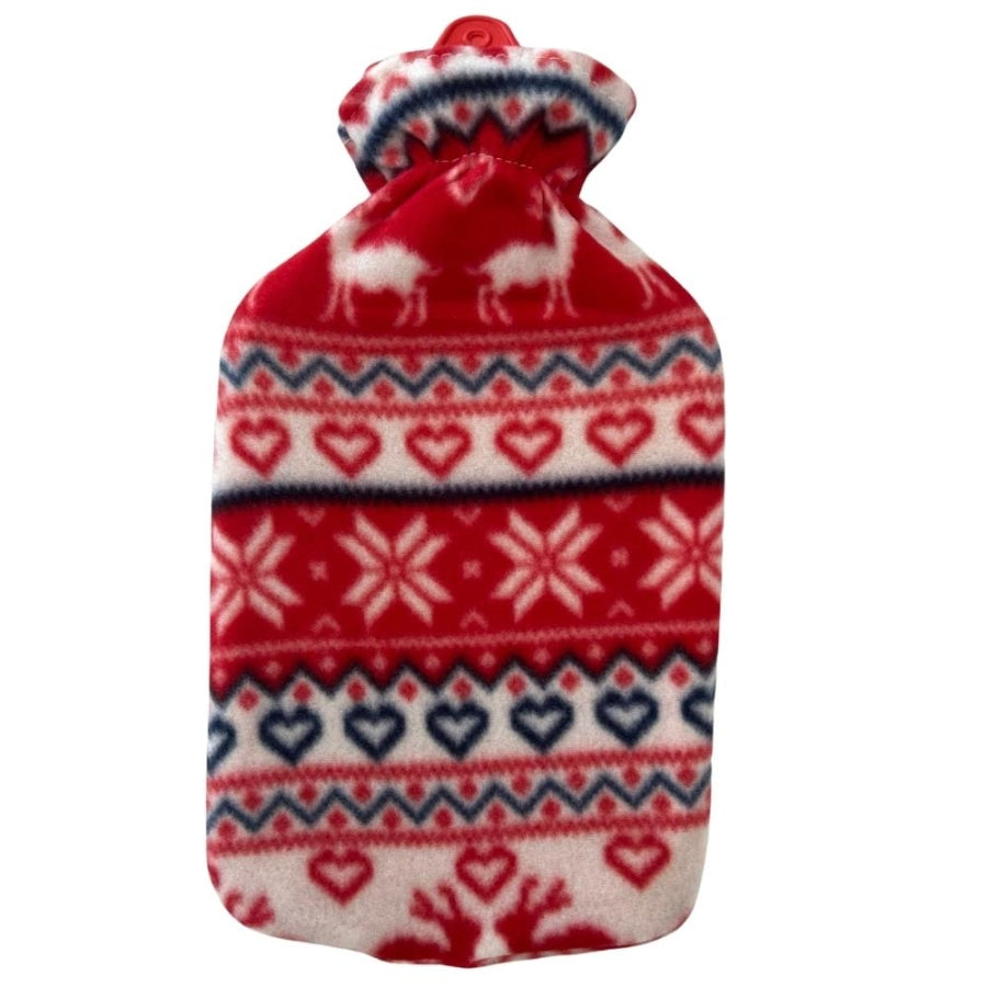 Smart Home Hot Water Bottle with Red Patterned Cover 2L