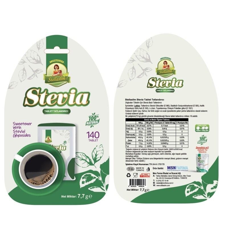 Stellaslm Stevia Sweetener Tablets for Sugar Substitute 140 Count