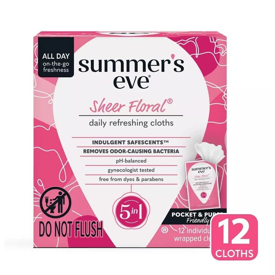 Summer's Eve Sheer Floral 5-in-1 Feminine Wipes 12 Count