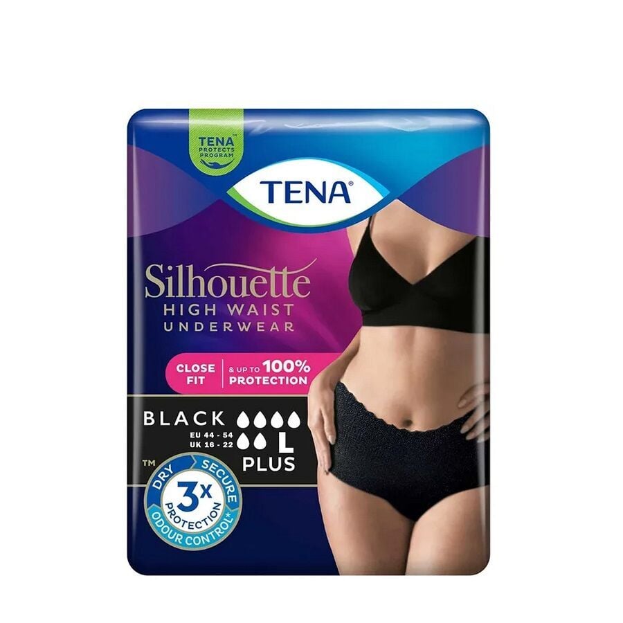 Tena Silhouette Plus High Waist Absorbent Underwear Black Large 8ct