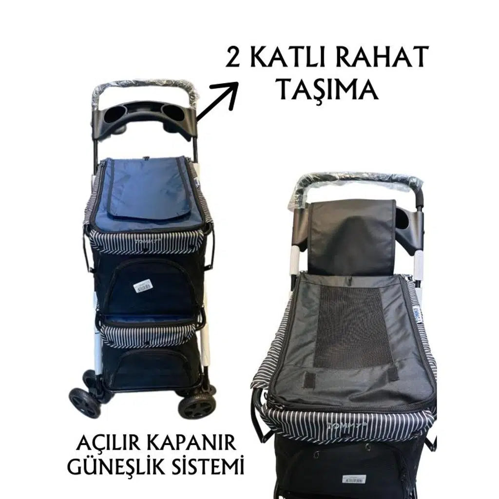 Tommy Double Decker Pet Stroller for Two Animals 85x51x100cm Navy