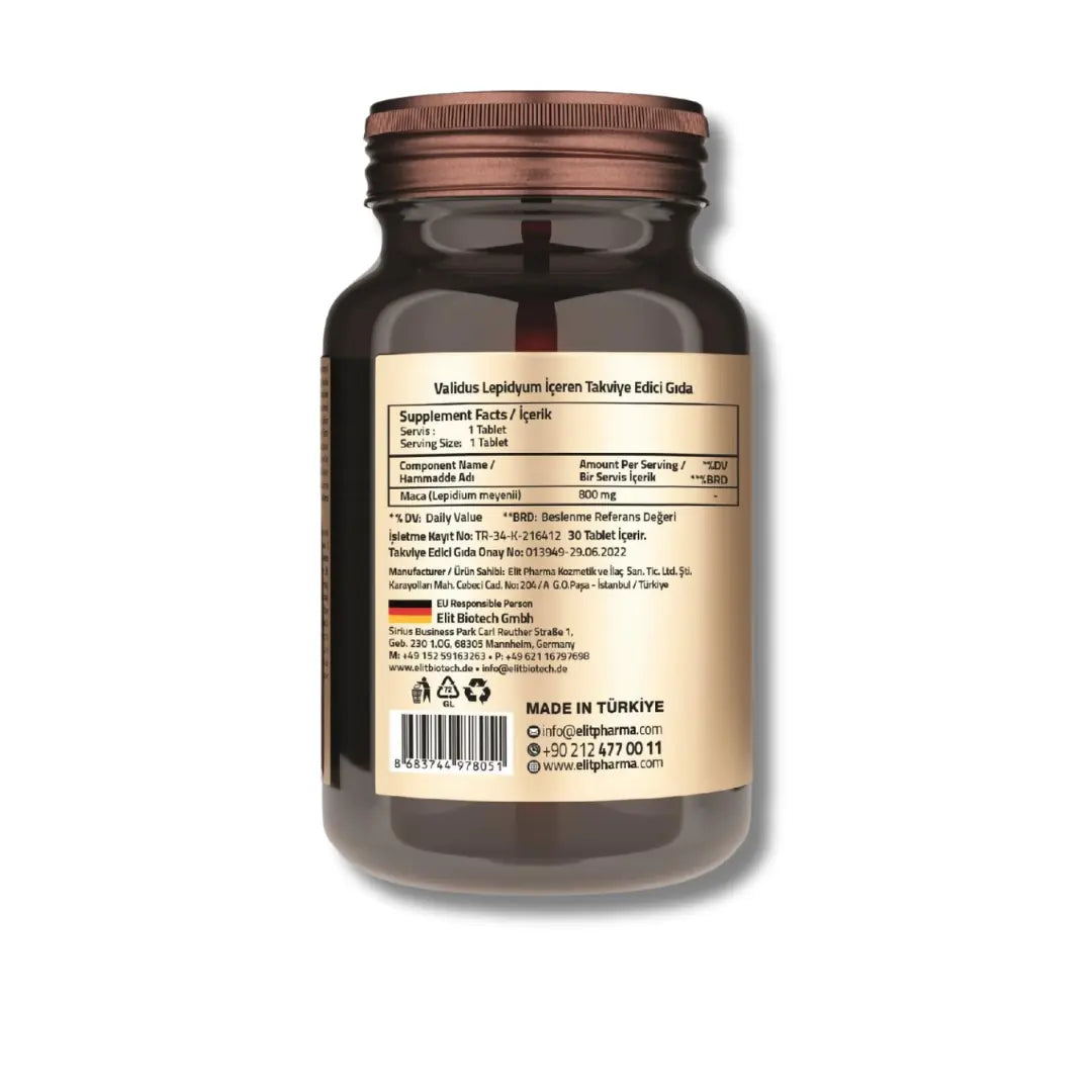 Validus Maca 800 mg Dietary Supplement 30 Tablets