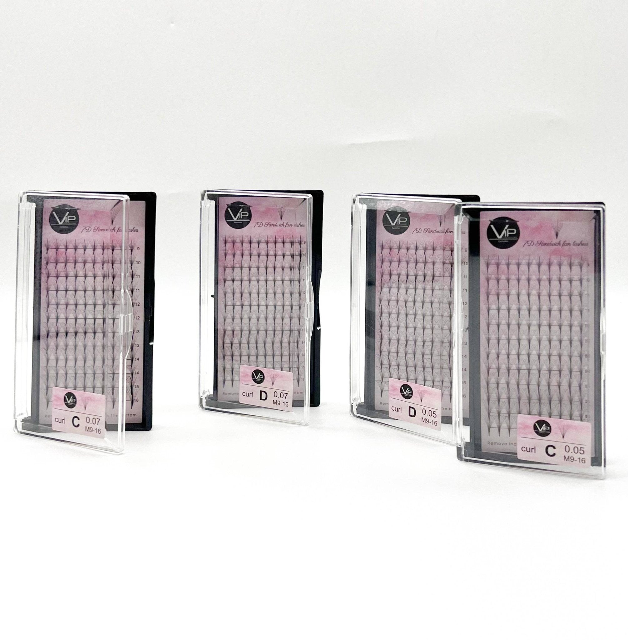 VIP 7D Sandwich Fan Lashes 0.05mm 12 Lines, C Mix / D Mix, Regular and Large Trays