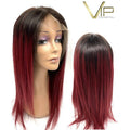 VIP Extensions Off Black to Burgundy Straight Human Hair Full Lace Wig, 150% Density