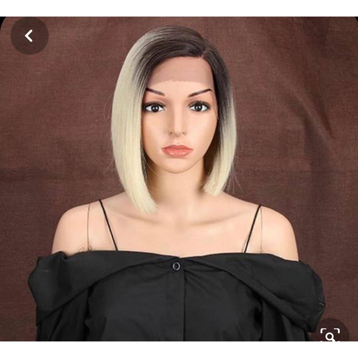 VIP Extensions Off Black to Bleach Blonde Ombre Straight Bob Synthetic Lace Front Wig, Color 1B/613 (4)