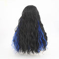 VIP Extensions Off Black with Blue Streaks Water Wave Synthetic Lace Front Wig, 24", Color 1B/Blue (65)