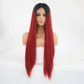 VIP Extensions Black Root to Red Straight Synthetic Lace Front Wig, 24", Color 1BT130M (84)