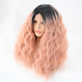 VIP Extensions Black Root to Peach Pink Water Wave Synthetic Lace Front Wig, 24", Color 1BT1532 (43)