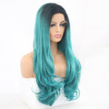 VIP Extensions Black Root to Teal Body Wave Synthetic Lace Front Wig, 24", Color 1BTDB (35)
