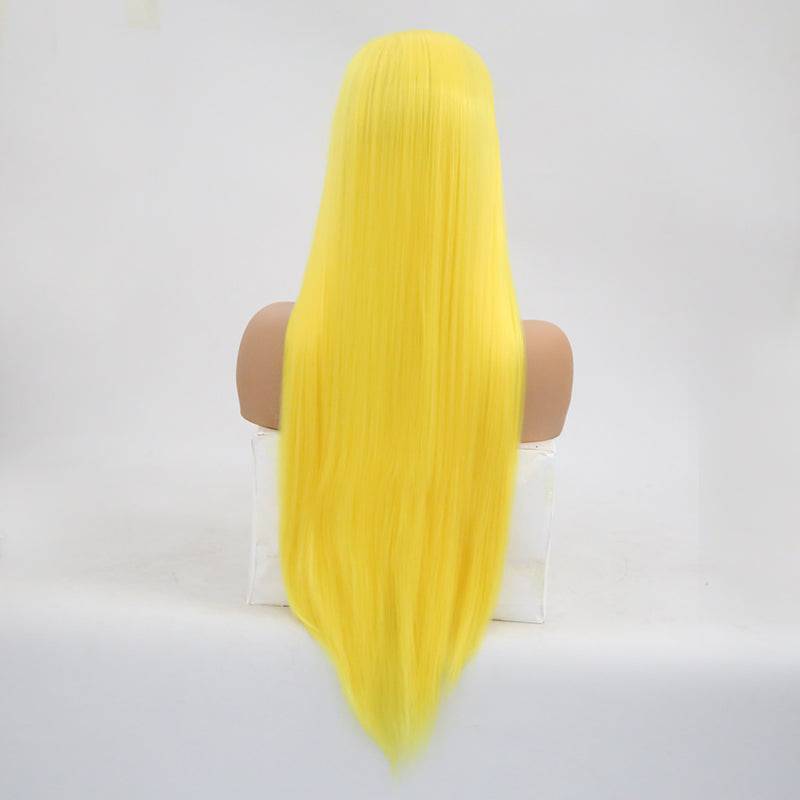 VIP Extensions Bright Yellow Straight Synthetic Lace Front Wig, 24", Color 2014 (28)