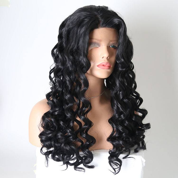 VIP Extensions Off Black Loose Deep Curl Synthetic Lace Front Wig, 24", Color 1B (48)