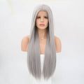 VIP Extensions Silver Grey Straight Synthetic Lace Front Wig, 24", Color 0906 (75)