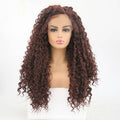 VIP Extensions Dark Auburn Deep Curly Synthetic Lace Front Wig, 24", Color 33 (80)