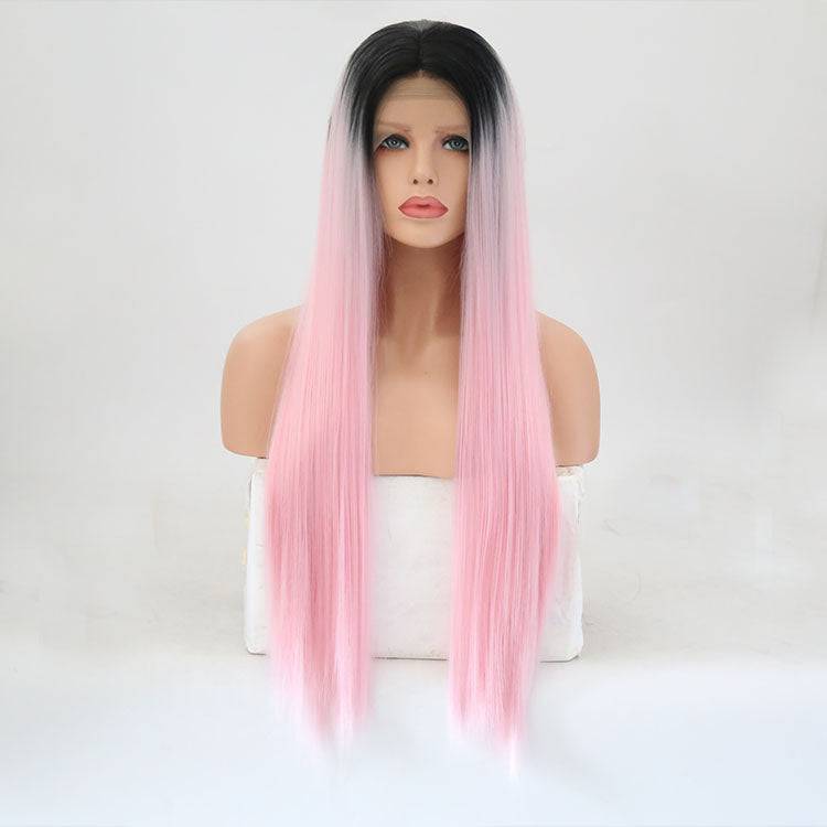 VIP Extensions Off Black to Light Pink Straight Synthetic Lace Front Wig, 24", Color T1B/2317 (70)