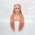 VIP Extensions Rose Pink Straight Braided Crown Synthetic Lace Front Wig, 24", Color 1532 (76)