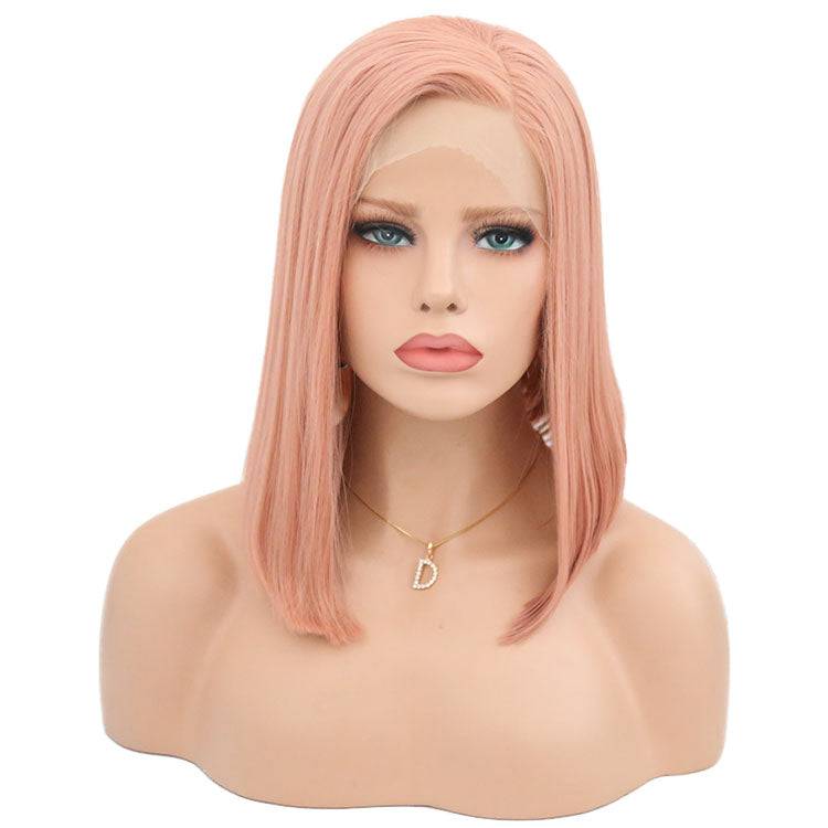 VIP Extensions Rose Pink Straight Bob Synthetic Lace Front Wig, 14", Color 1532 (59)