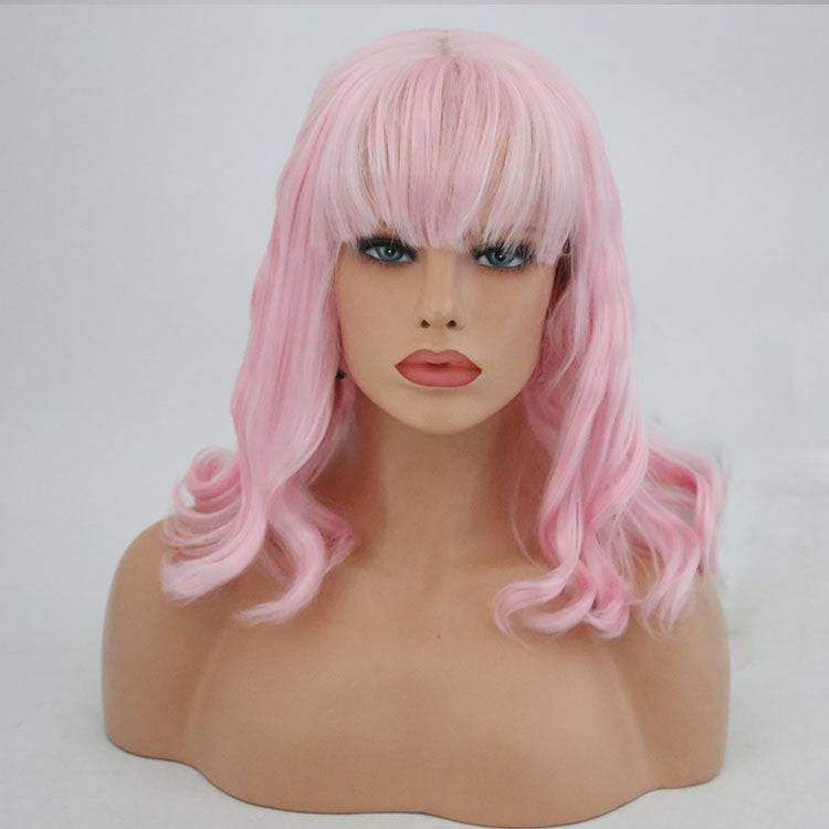 VIP Extensions Light Pink Body Wave Synthetic Lace Front Wig with Bangs, 16", Color 2317 (72)