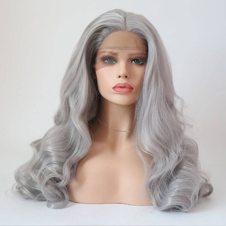 VIP Extensions Silver Grey Body Wave Synthetic Lace Front Wig, 24", Color 0906 (63)