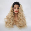 VIP Extensions Off Black to Bleach Blonde Curly Synthetic Lace Front Wig, 24", Color T1B/613 (64)