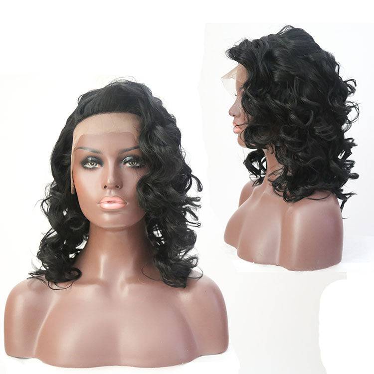 VIP Extensions Off Black Loose Curl Bob Synthetic Lace Front Wig, 18", Color 1B (50)