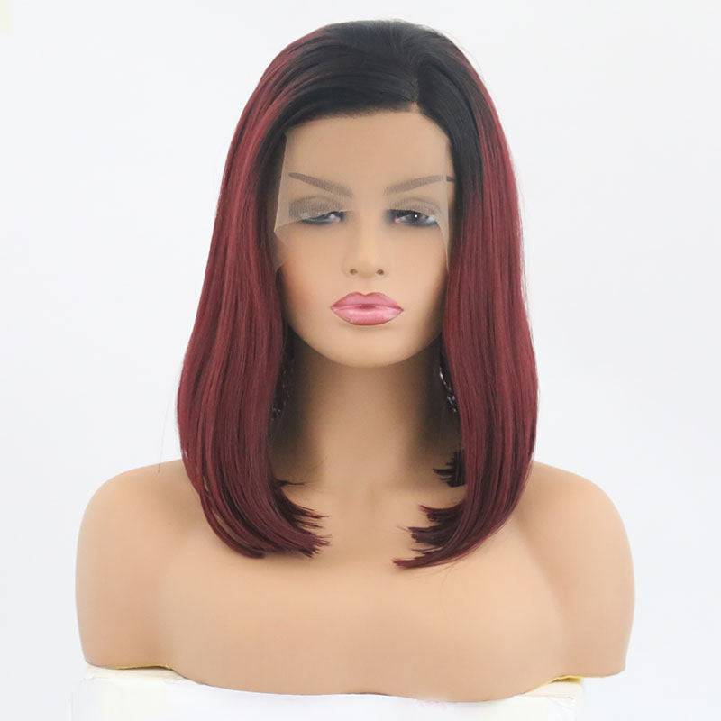 VIP Extensions Off Black to Burgundy Straight Bob Synthetic Lace Front Wig, 14", Color T1B/118 (86)