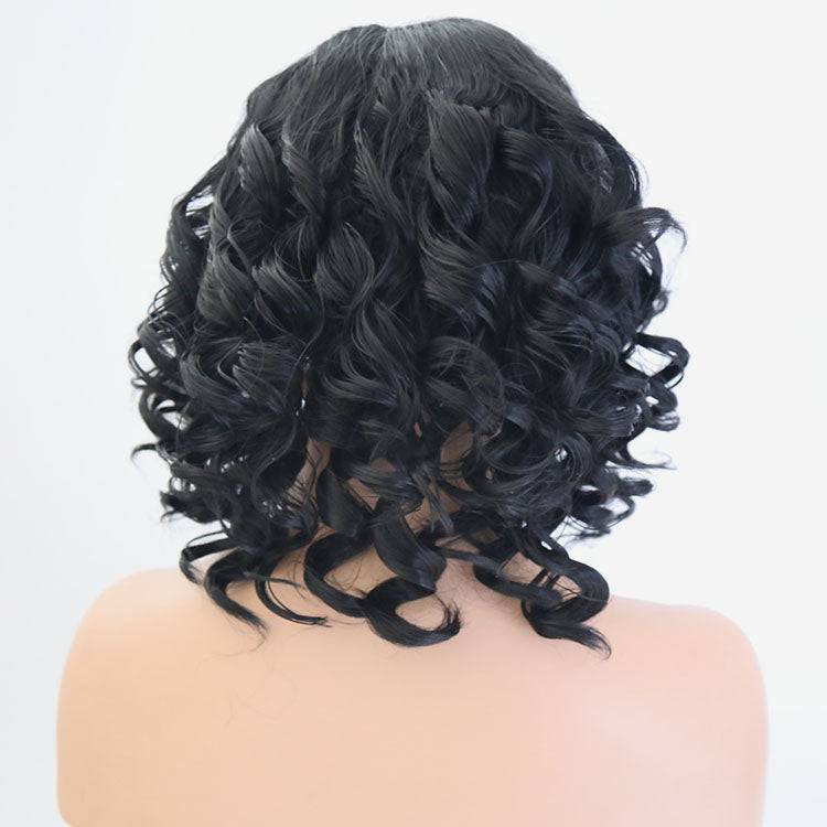 VIP Extensions Off Black Loose Curl Bob Synthetic Lace Front Wig, 16", Color 1B (51)