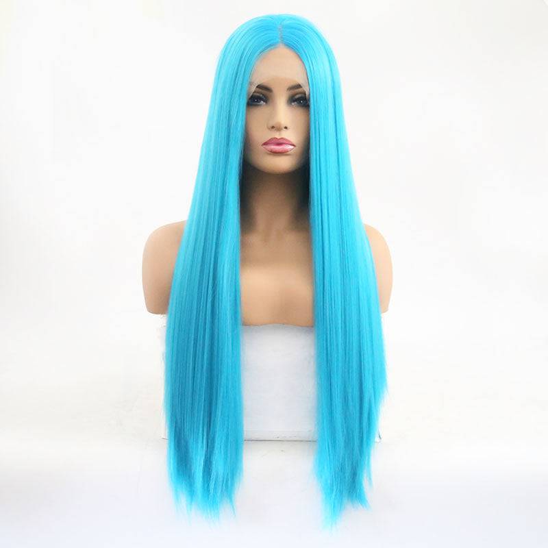 VIP Extensions Turquoise Blue Straight Synthetic Lace Front Wig, 24", Color 2512 (98)