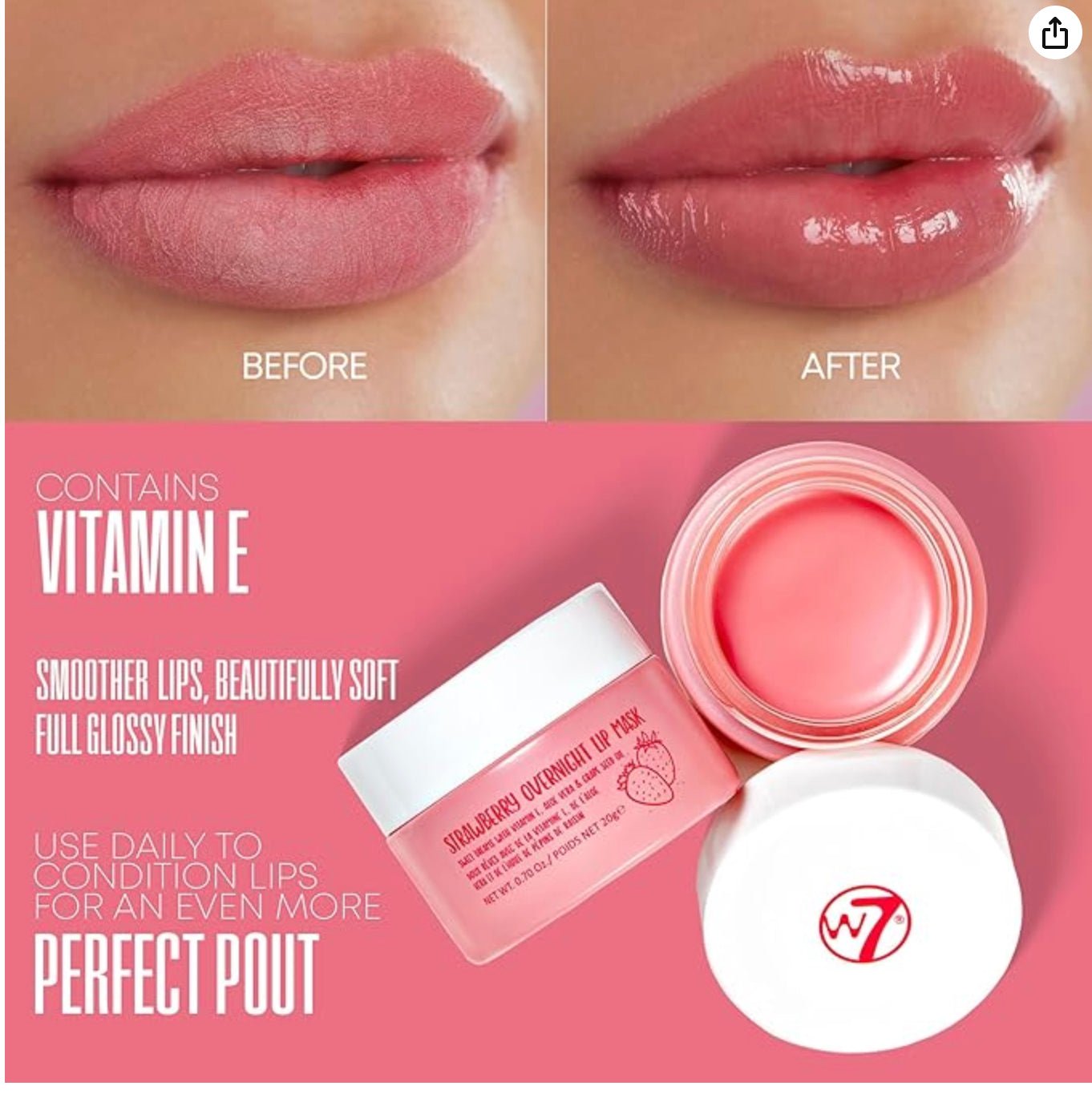 W7 Sweet Dreams Overnight Strawberry Lip Mask, 0.42 oz