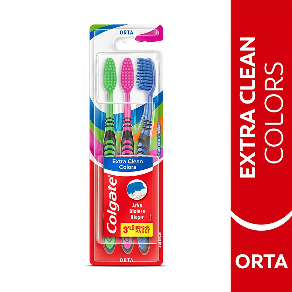 Colgate Extra Clean Colors Manual Toothbrush Set - 3 Pack for Effective Oral Hygiene