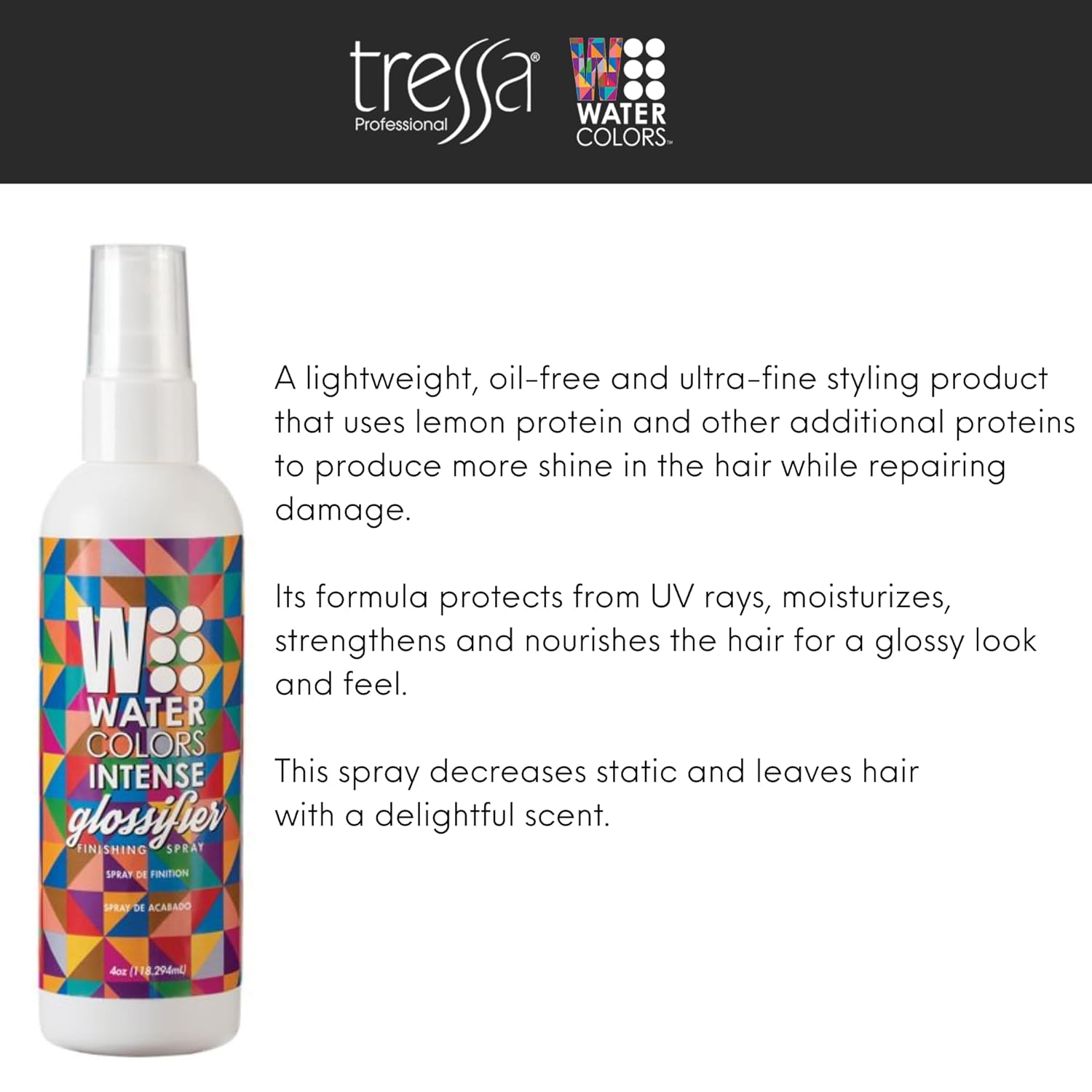 Watercolors Intense Hair Glossifier, Anti Frizz & UV Protector Finishing Spray 4 oz