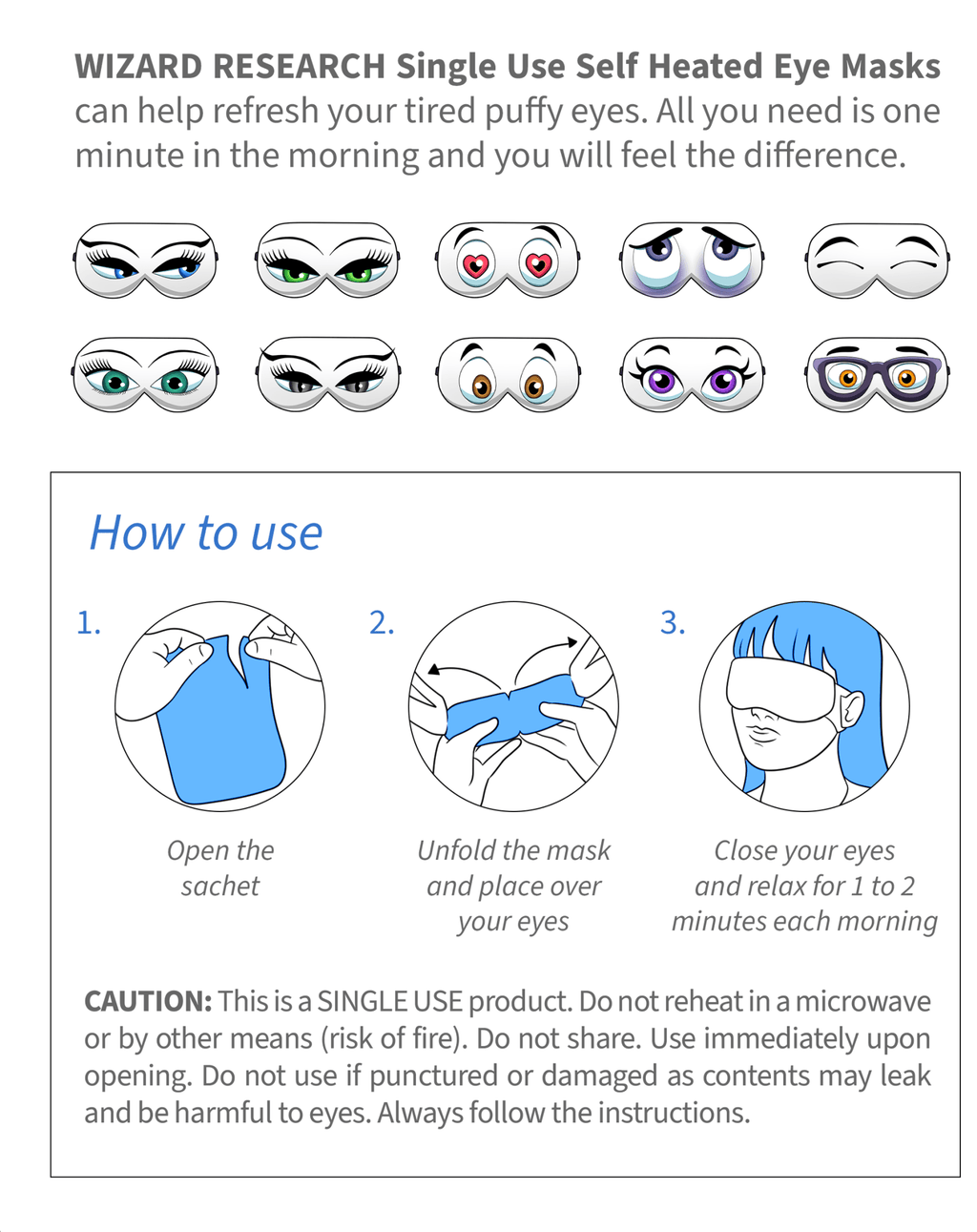 Steam Eye Masks Single Use - 10 Pack by Wizard Research