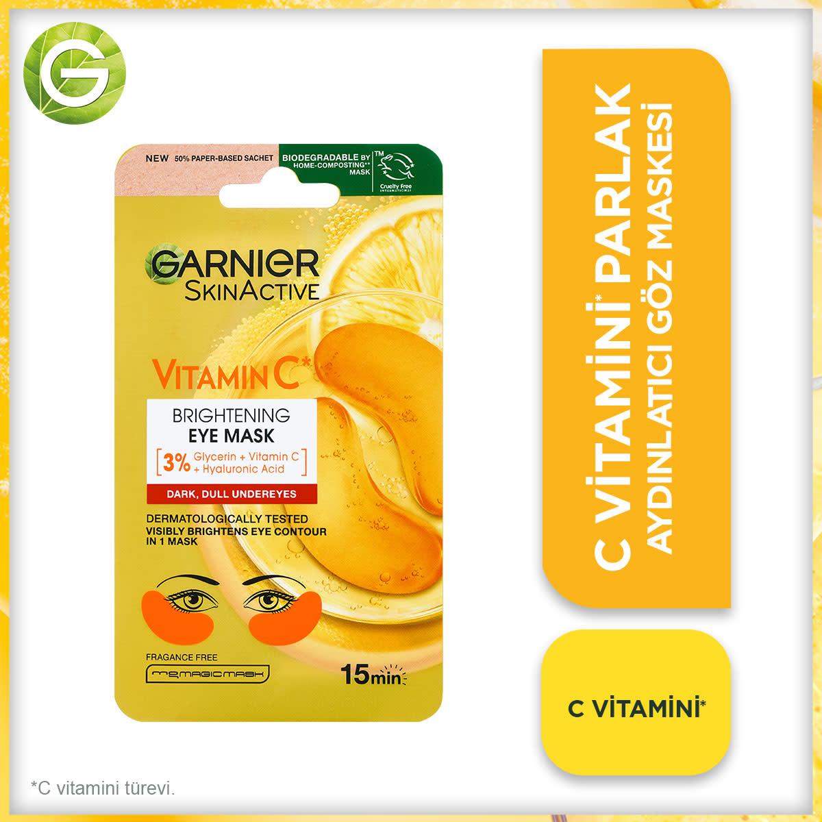 Garnier Brightening Eye Mask with Vitamin C & Hyaluronic Acid - Hypoallergenic Skincare for Dark Circles & Puffiness