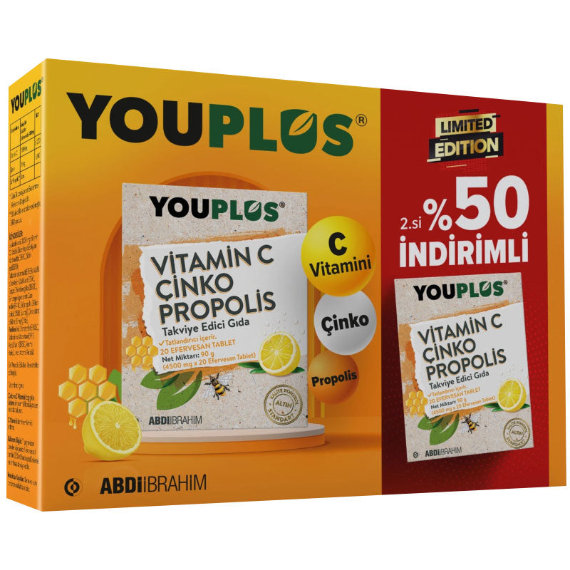 Youplus Vitamin C & Zinc Propolis Effervescent Tablets 20 Count