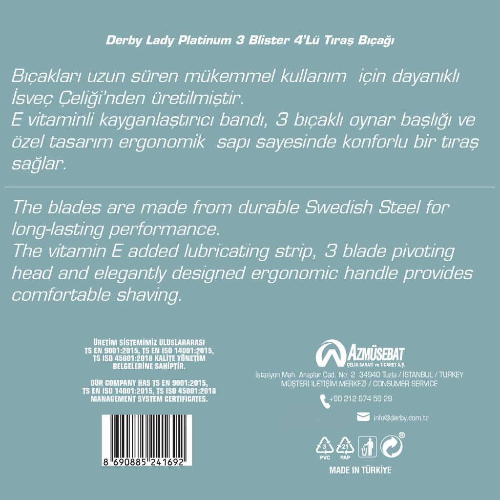 Derby Lady Platinum 3 Triple Blade Razors 4 Count