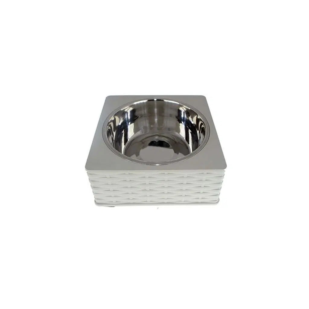 Zampa Square Woven Single Pet Bowl for Food and Water Grey Medium