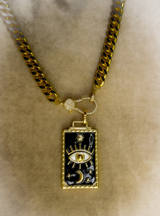 Black & Gold Evil Eye Square Necklace