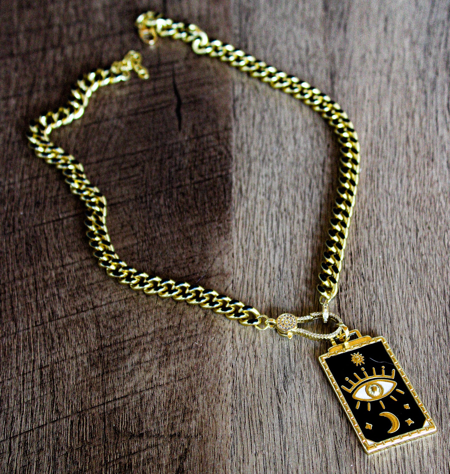 Black & Gold Evil Eye Square Necklace