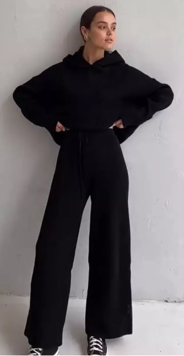 Two Piece Hoodie Sweater and Knitted Pant Set
