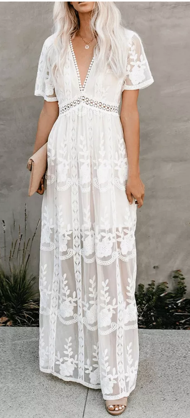 Embroidered Boho Long Lace Dress Large Embroidered Boho Long Lace Dress Large