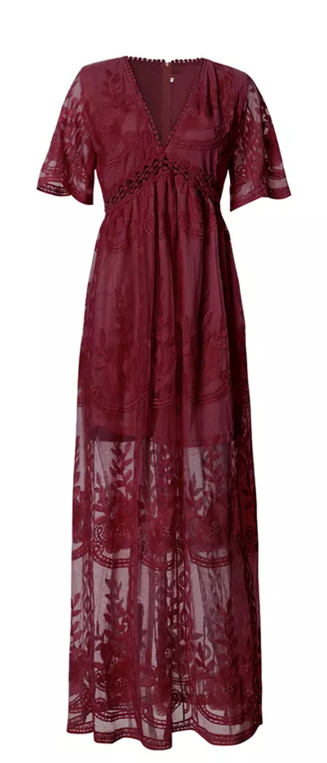 Embroidered Boho Long Lace Dress Large Embroidered Boho Long Lace Dress Large