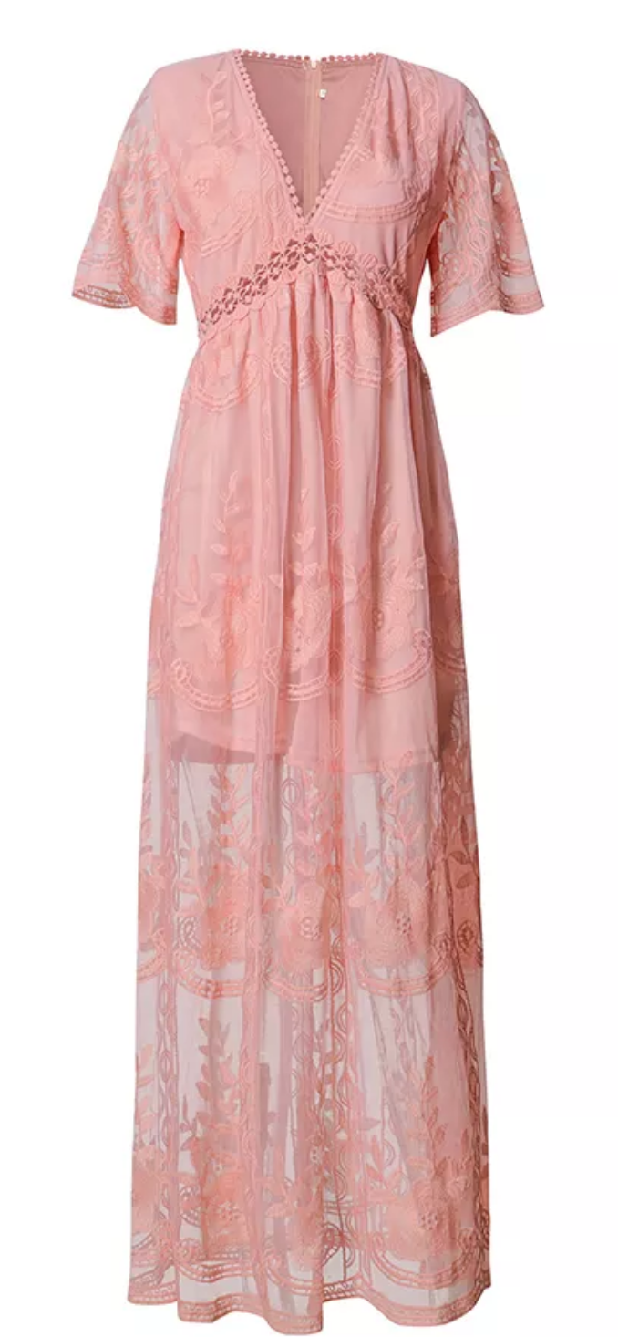 Embroidered Boho Long Lace Dress Large Embroidered Boho Long Lace Dress Large