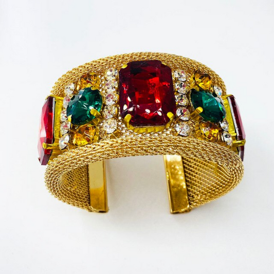 Gold Baroque Open Cuff with Gems