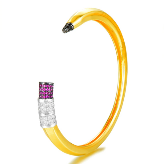 Gold and Ruby Pencil Bangle Cuff for Writers, Teachers, and Artists