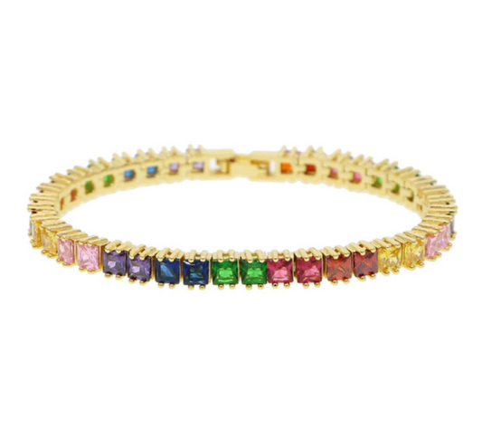 Rainbow CZ Square Tennis Bracelet
